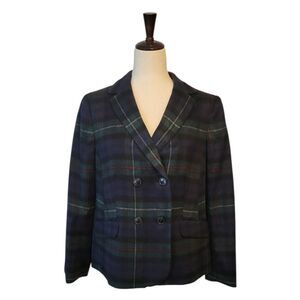 Talbots Classic Brushed Wool Plaid Double-Breasted  Blazer Size 12 P